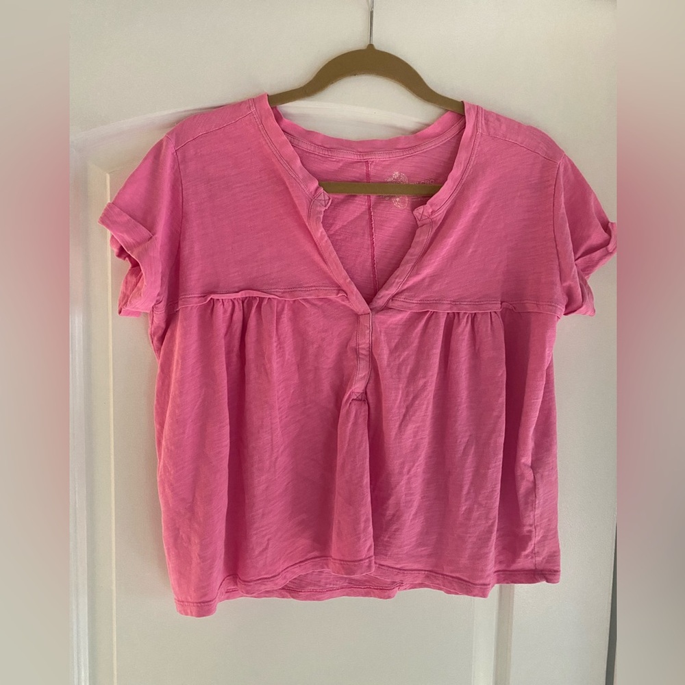 Anthropologie Pilcro Pink BABYDOLL HENLEY TEE XS